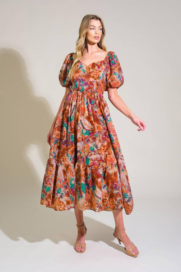 BRING US BACK WOVEN MIDI DRESS.