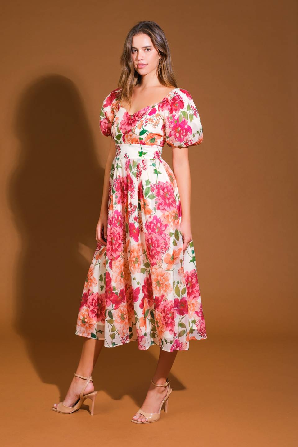 FLORAL REVERIE WOVEN MIDI DRESS