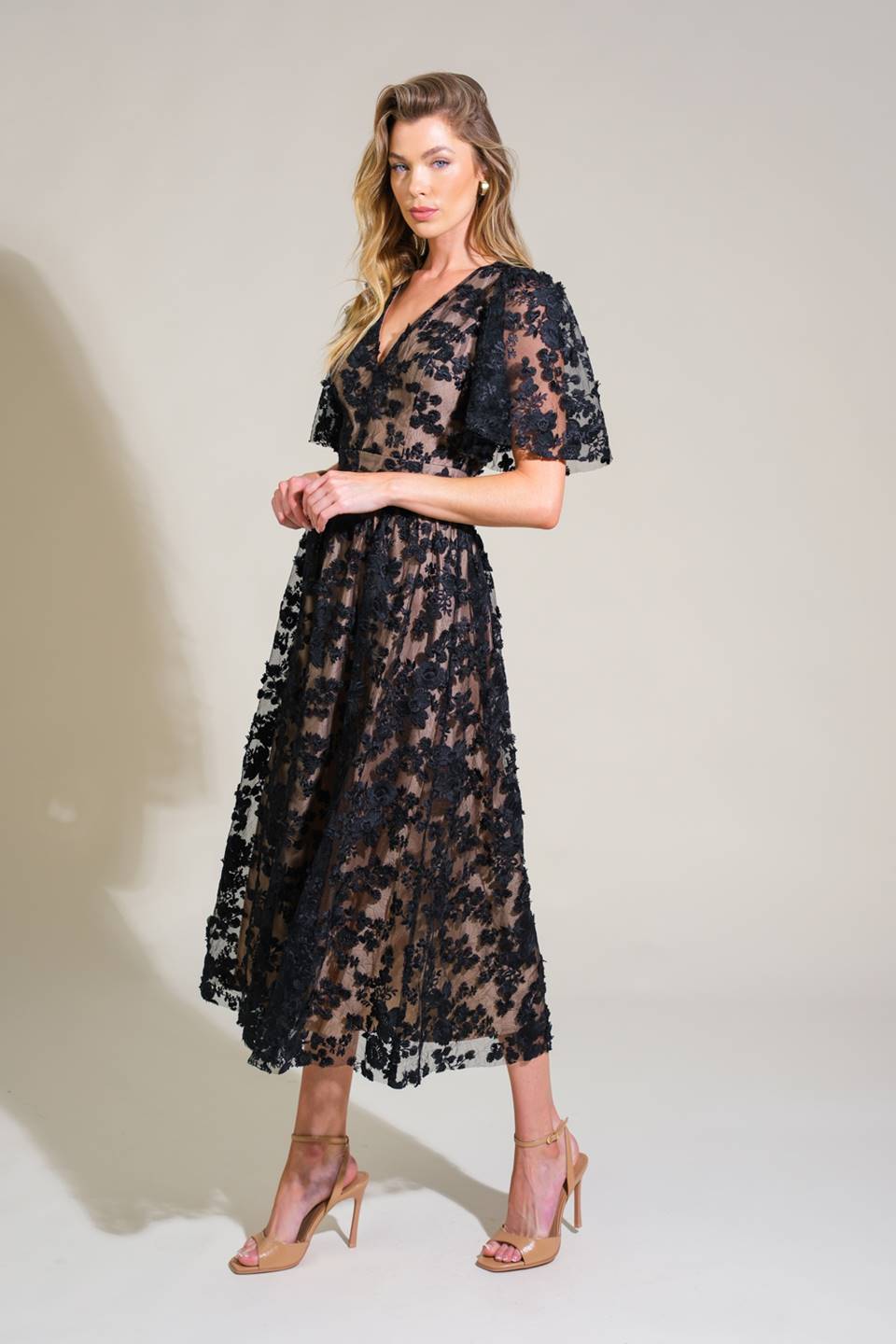 RETURN SOMEDAY WOVEN LACE MIDI DRESS