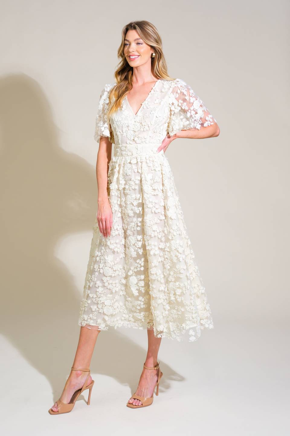 RETURN SOMEDAY WOVEN LACE MIDI DRESS