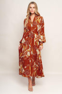 BLOOMING RADIANCE WOVEN MIDI DRESS.