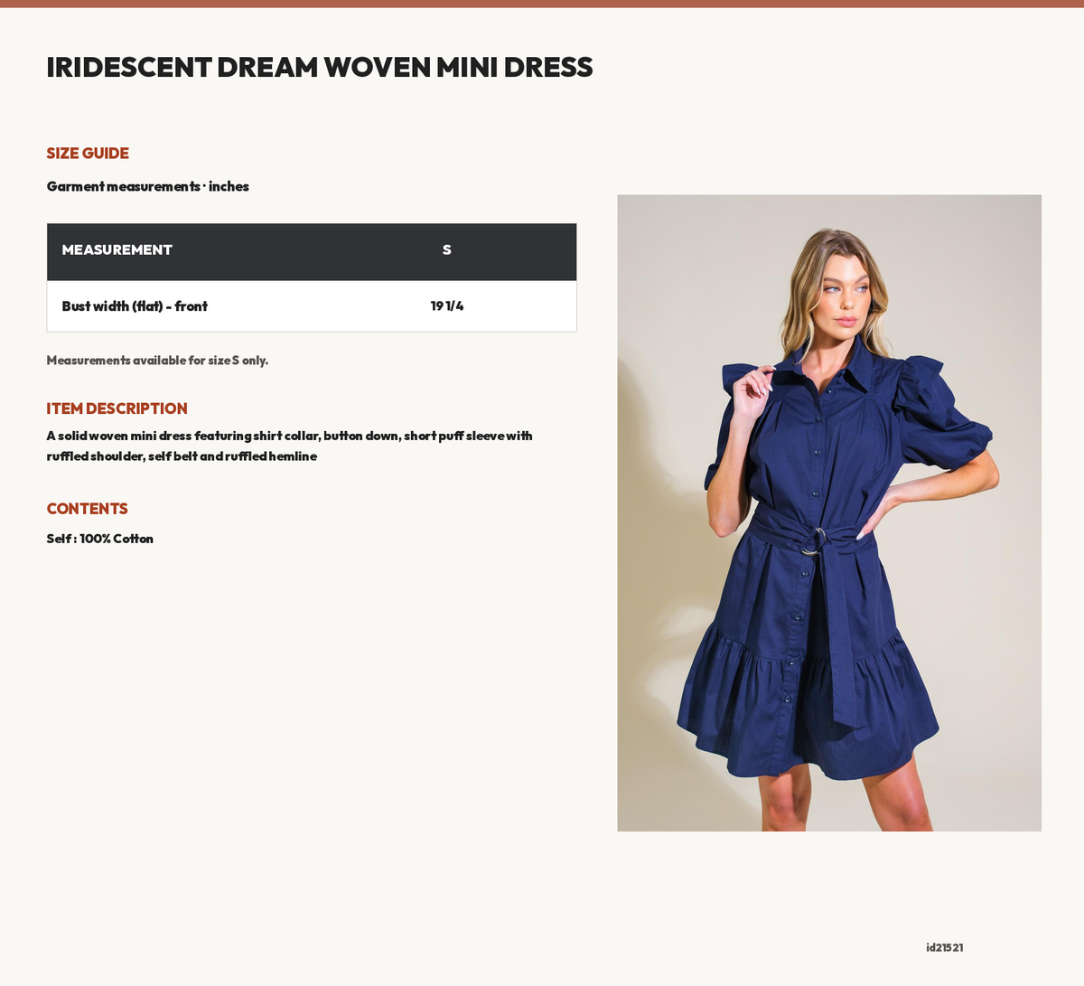 IRIDESCENT DREAM WOVEN MINI DRESS size chart