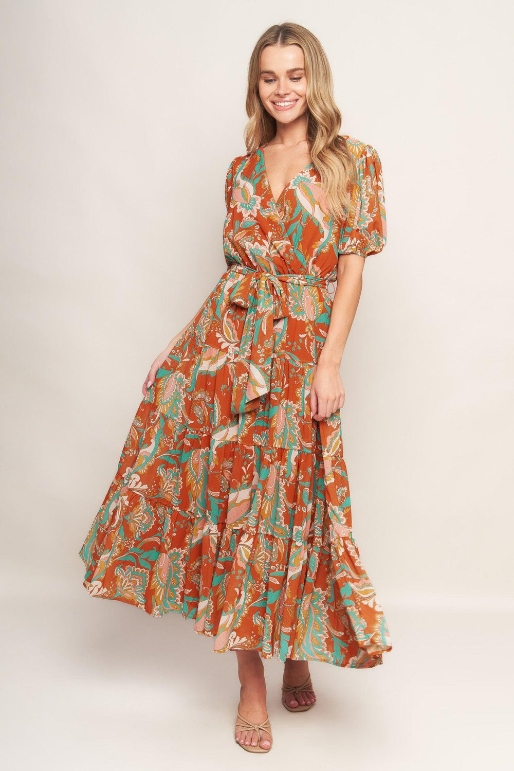 CAN'T LIVE WITHOUT RUST WOVEN MIDI DRESS.