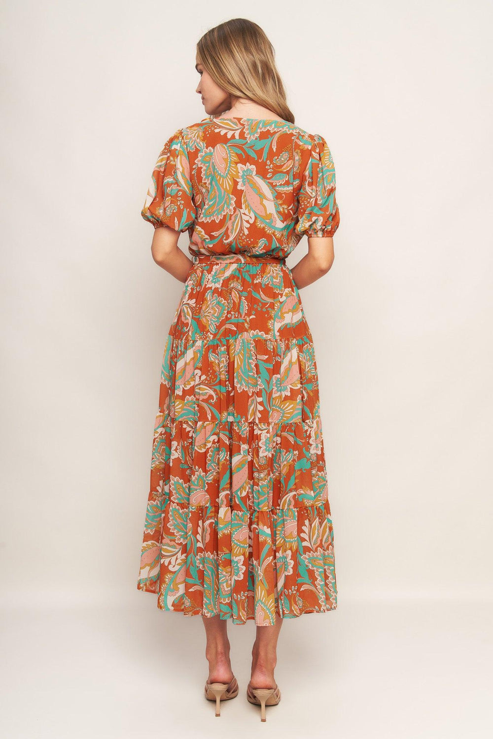 CAN'T LIVE WITHOUT RUST WOVEN MIDI DRESS.