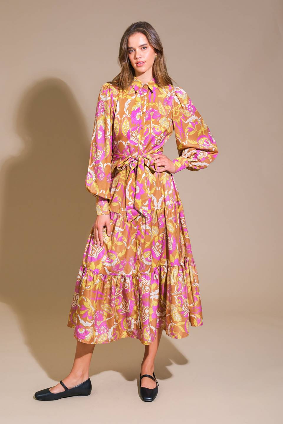 FLORAL EMBRACE WOVEN MIDI DRESS