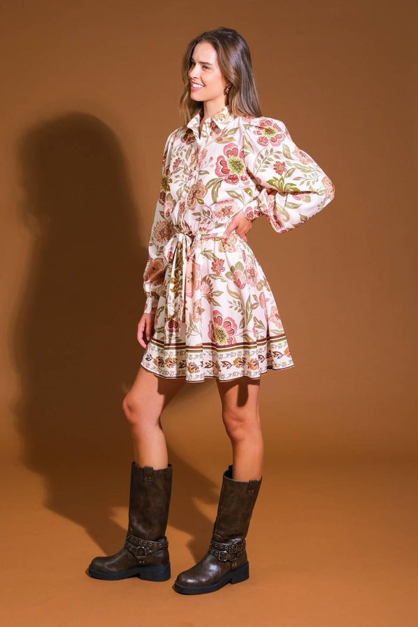 DESERT DAWN WOVEN MINI DRESS.