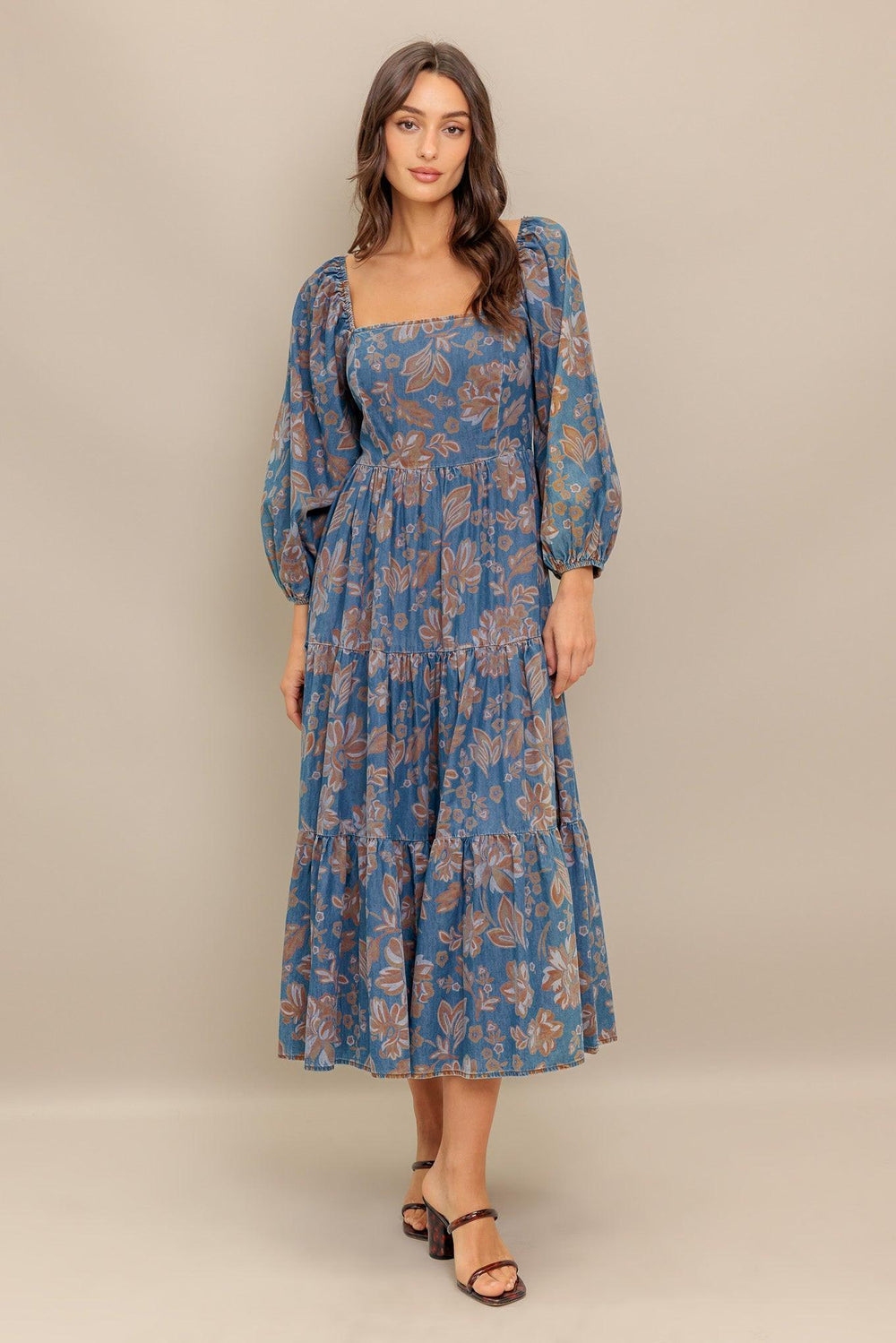 CIRCLE OF FRIENDS DENIM MIDI DRESS.