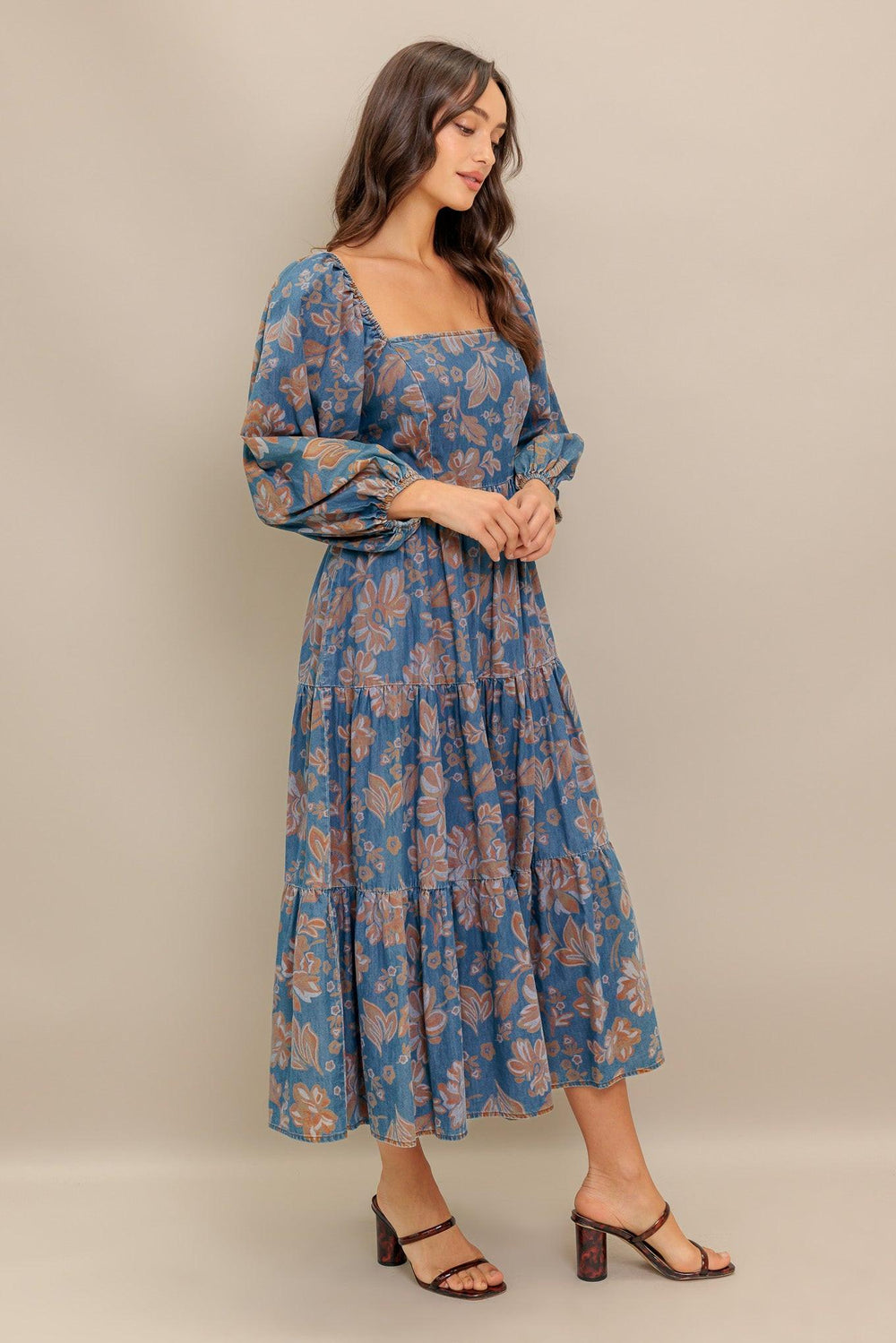 CIRCLE OF FRIENDS DENIM MIDI DRESS.