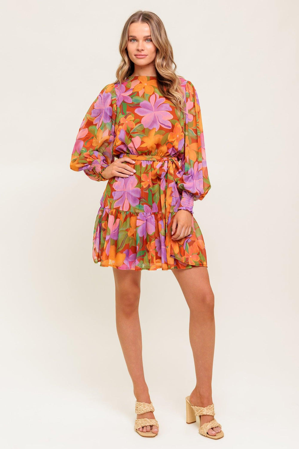 MUTED GARDEN WOVEN MINI DRESS.