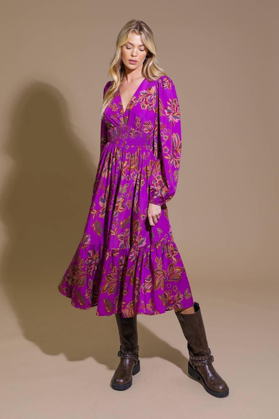 ELEGANTLY ELEVATED WOVEN MIDI DRESS.