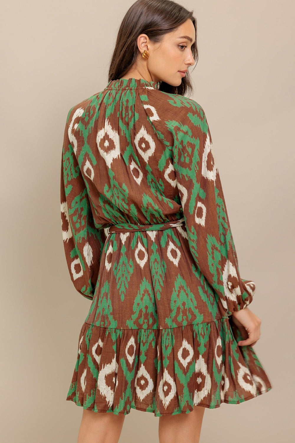 WILD TERRACOTTA WOVEN MINI DRESS.