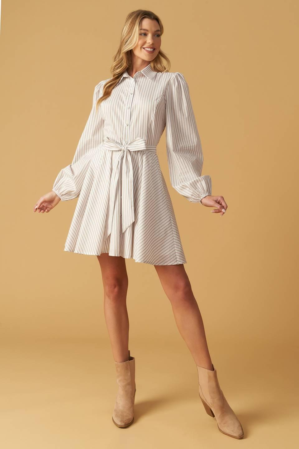 BEAUTY & STYLE WOVEN MINI DRESS.