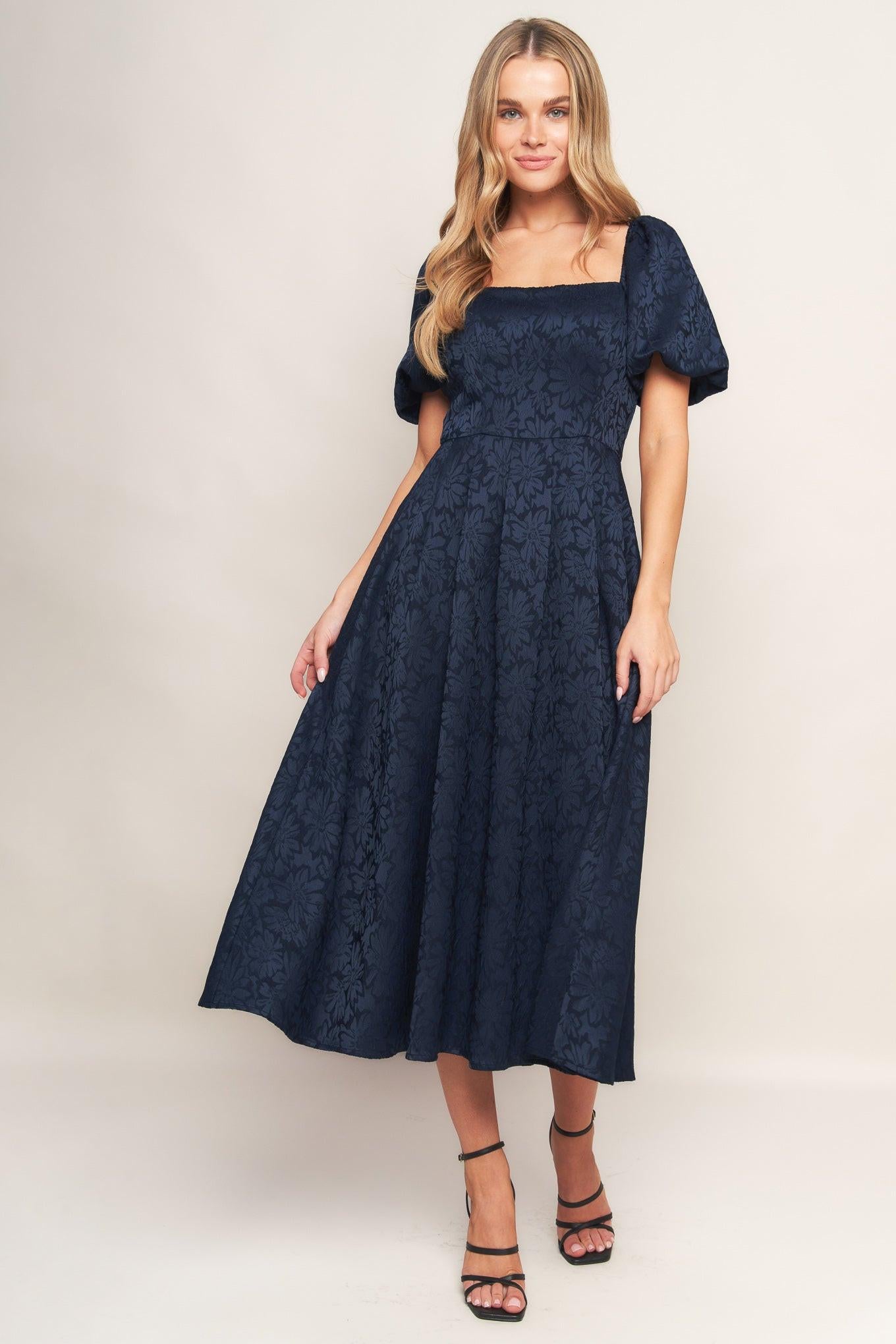 TRY AND TRY AGAIN JACQUARD WOVEN MIDI DRESS.