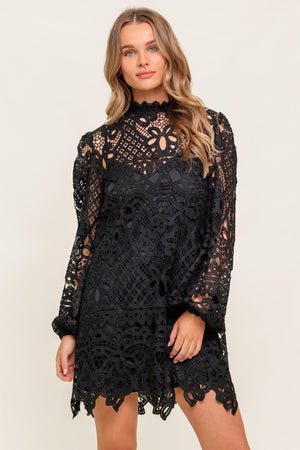 GETTING STARTED WOVEN LACE MINI DRESS.