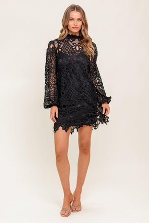 GETTING STARTED WOVEN LACE MINI DRESS.