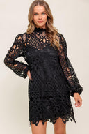 GETTING STARTED WOVEN LACE MINI DRESS.