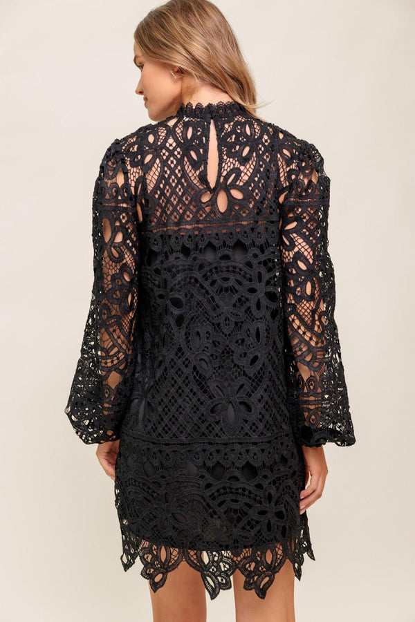GETTING STARTED WOVEN LACE MINI DRESS.