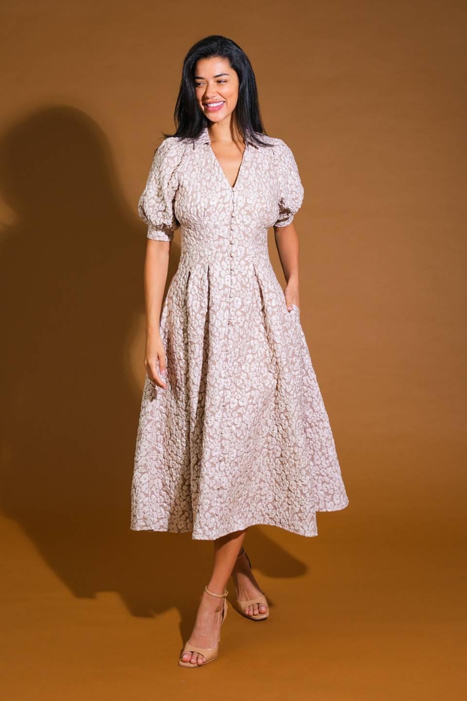 PERFECT VISION WOVEN MIDI DRESS.