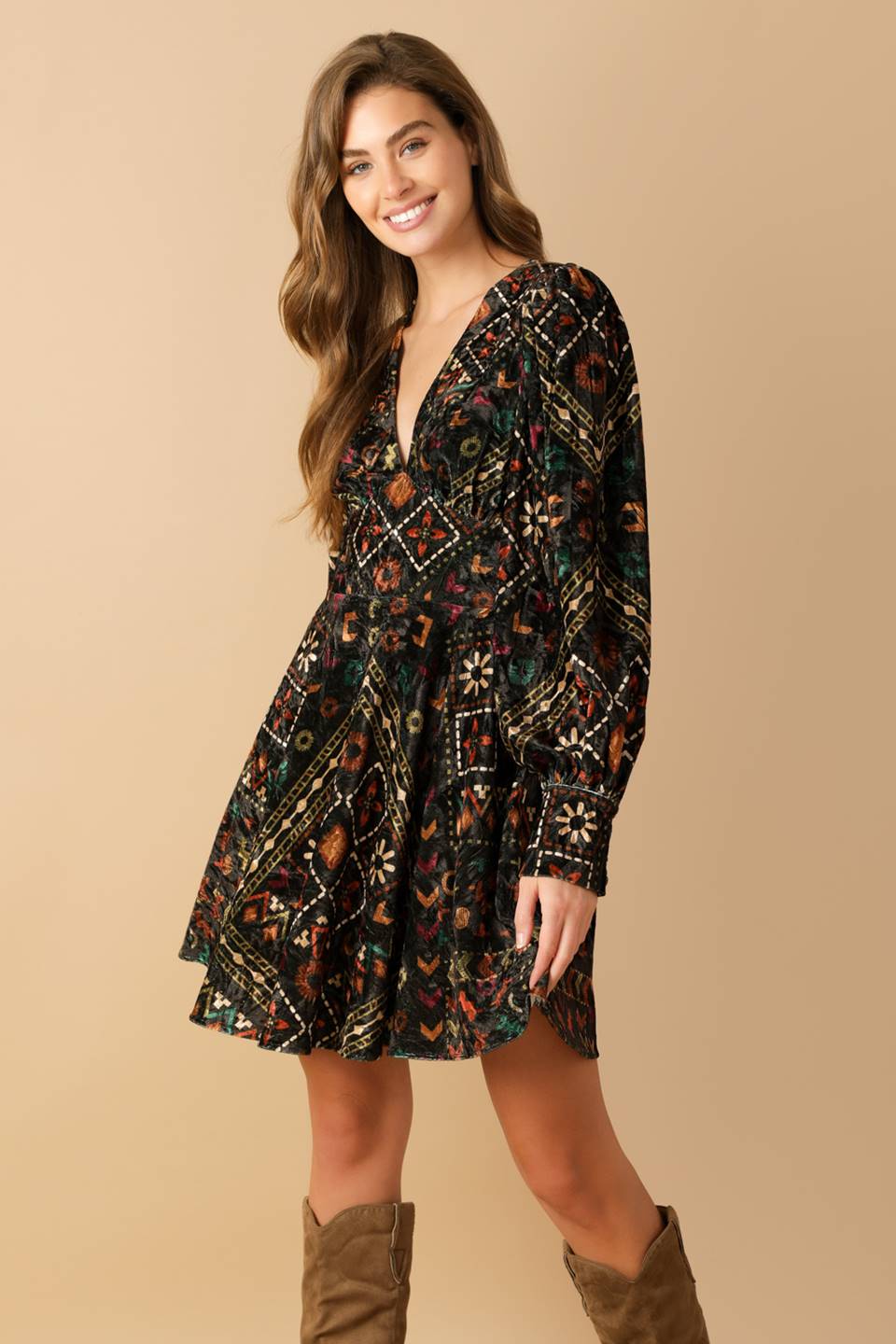 FINDING MYSELF VELVET WOVEN MINI DRESS