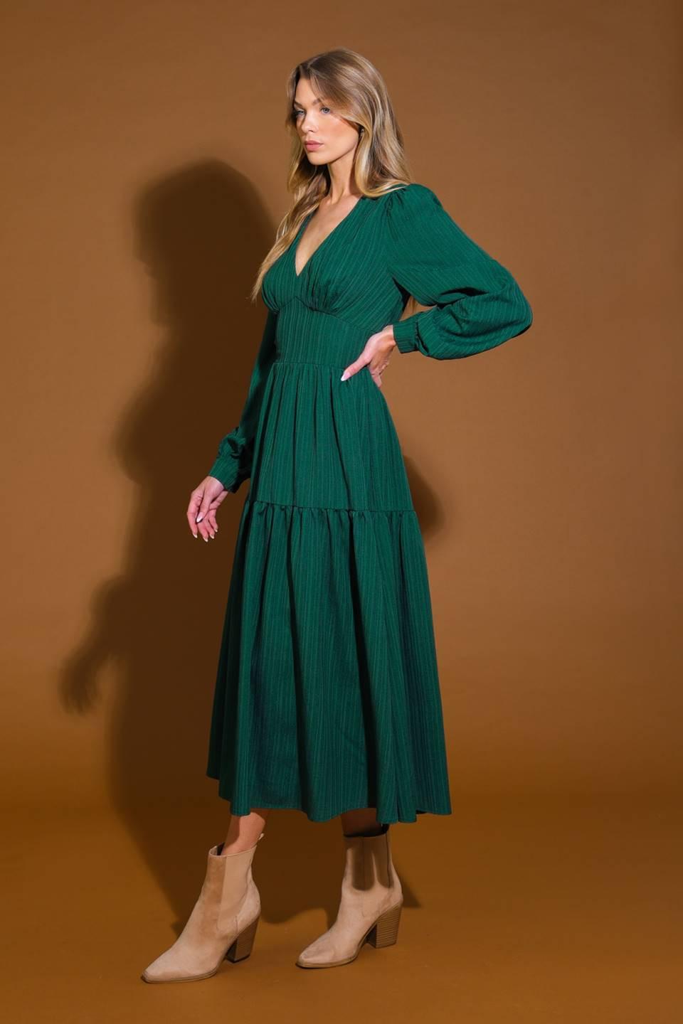 POSH PRESENCE WOVEN MIDI DRESS.