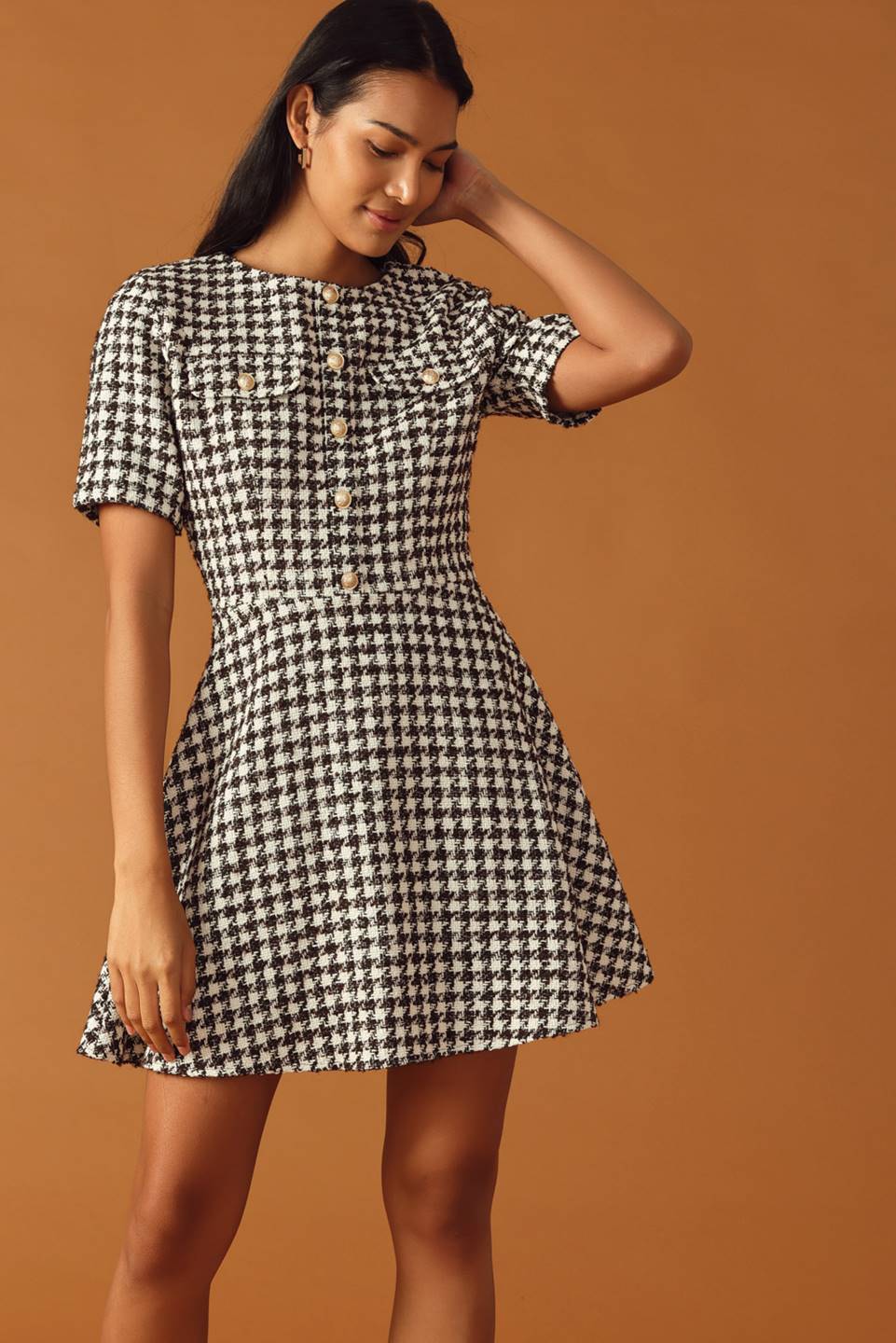 FALLING INTO PLACE TWEED MINI DRESS