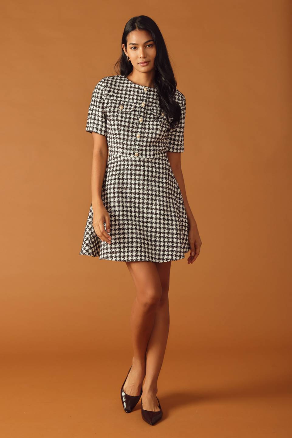 FALLING INTO PLACE TWEED MINI DRESS