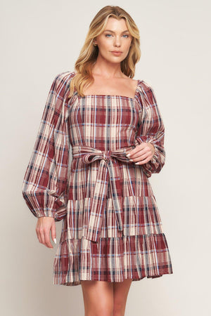 HONEY HUG PLAID MINI DRESS.