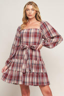 HONEY HUG PLAID MINI DRESS.