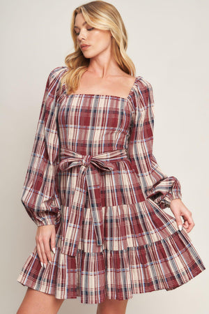 HONEY HUG PLAID MINI DRESS.