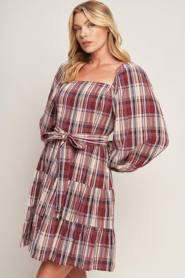 HONEY HUG PLAID MINI DRESS.