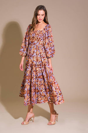 KEEPPING TABS WOVEN MIDI DRESS.