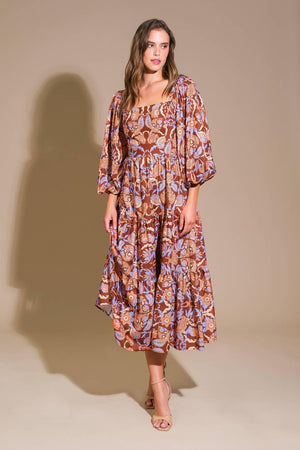 KEEPPING TABS WOVEN MIDI DRESS.