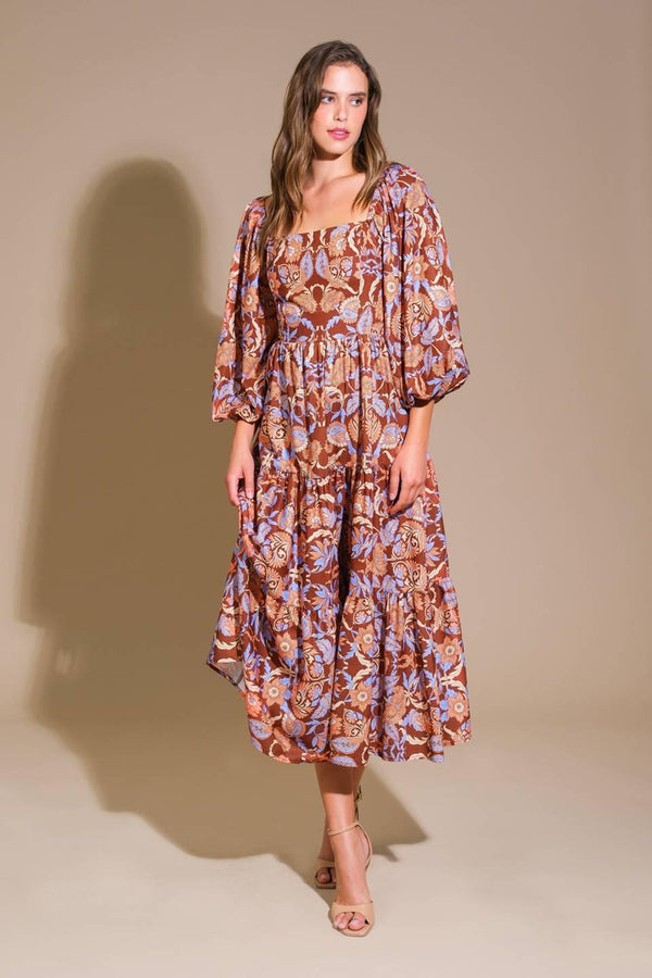 KEEPPING TABS WOVEN MIDI DRESS.