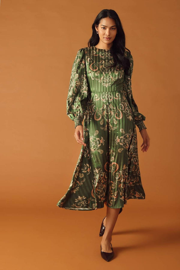 MOMENTS OF CLARITY WOVEN MIDI DRESS.