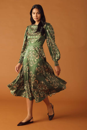 MOMENTS OF CLARITY WOVEN MIDI DRESS.