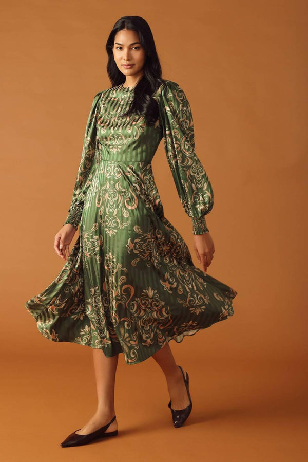 MOMENTS OF CLARITY WOVEN MIDI DRESS.