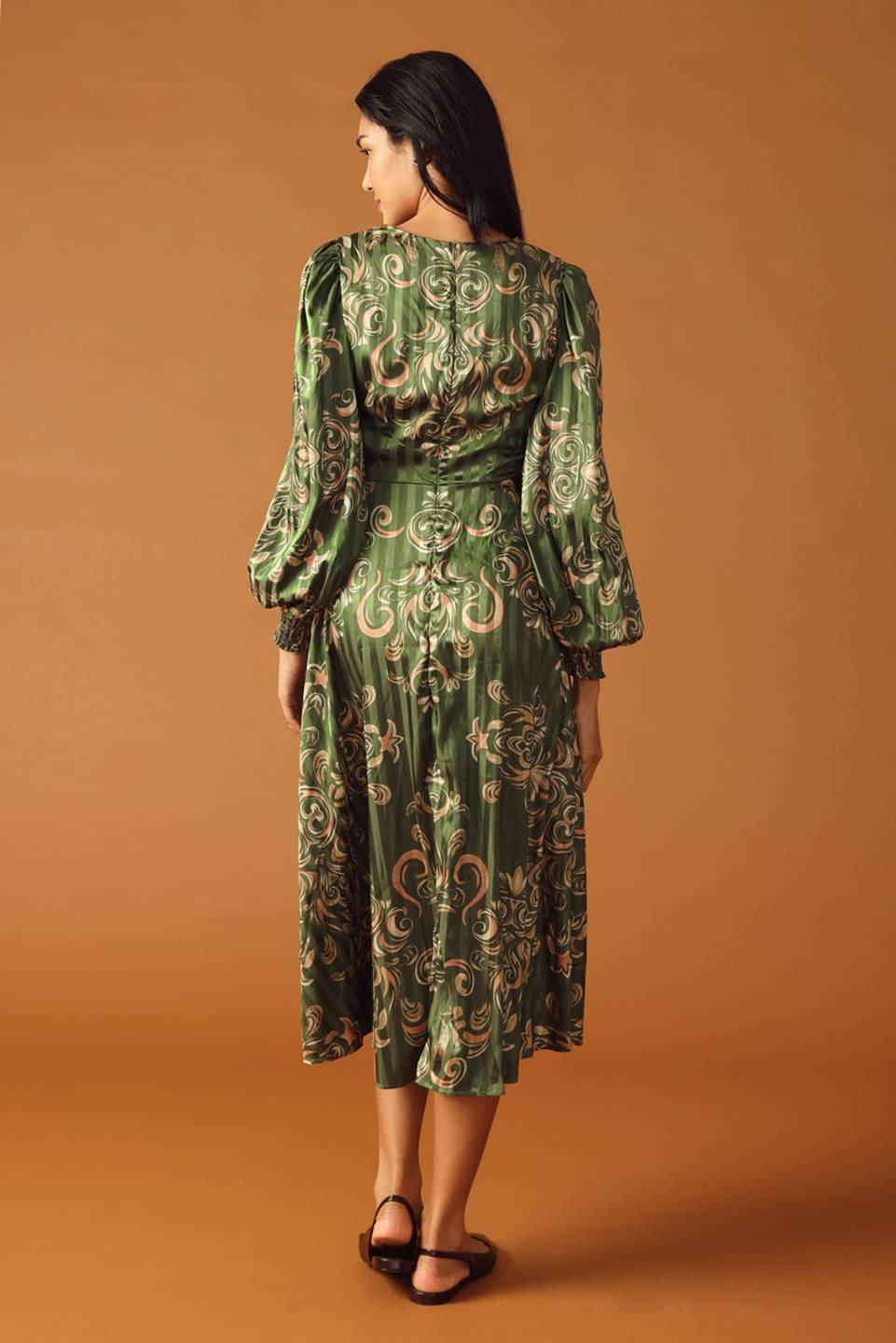 MOMENTS OF CLARITY WOVEN MIDI DRESS.