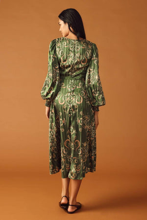 MOMENTS OF CLARITY WOVEN MIDI DRESS.