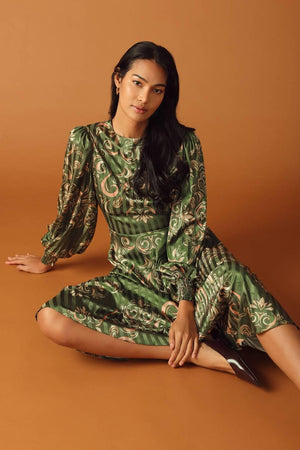 MOMENTS OF CLARITY WOVEN MIDI DRESS.