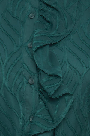 EMERALD WHISPER WOVEN MIDI DRESS.