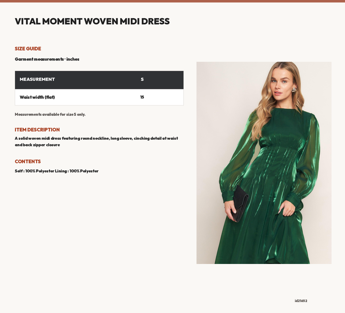 VITAL MOMENT WOVEN MIDI DRESS size chart