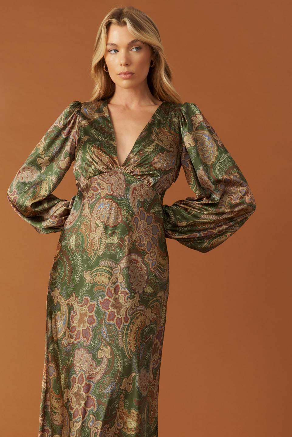 STICK SEASON WOVEN MIDI DRESS.