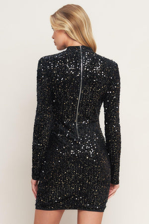 WHIMS OF FATE SEQUIN MINI DRESS.