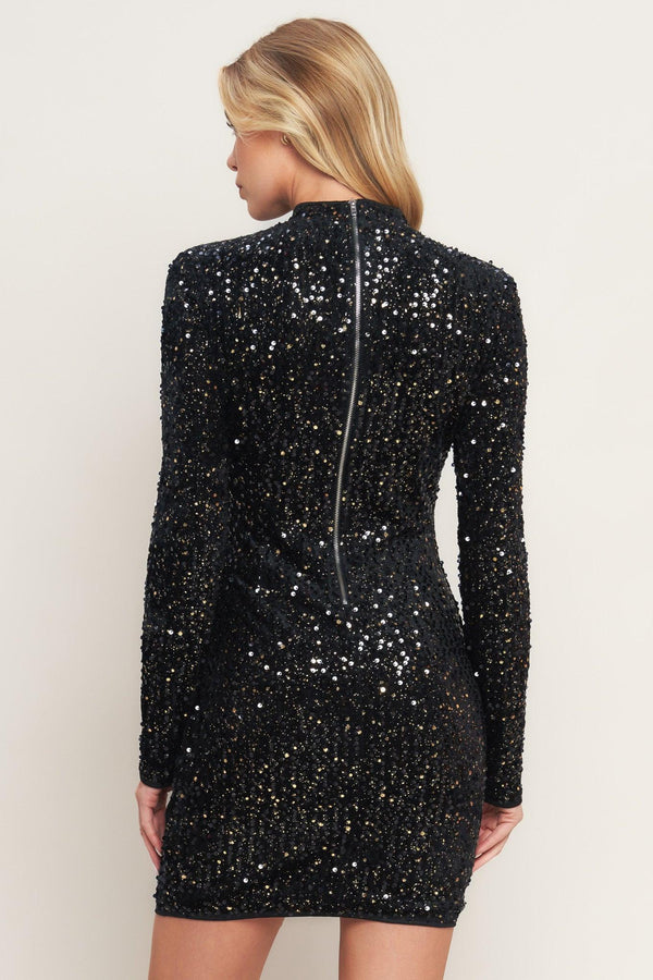 WHIMS OF FATE SEQUIN MINI DRESS.