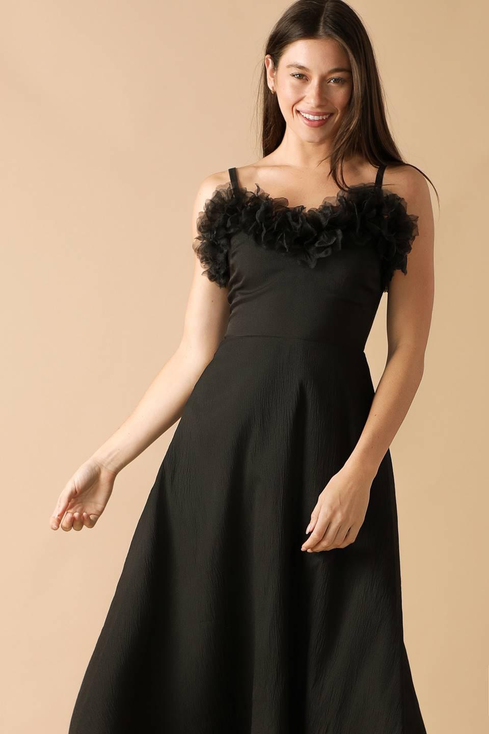 WHISPERING PINES WOVEN MIDI DRESS.
