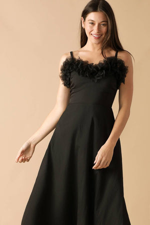 WHISPERING PINES WOVEN MIDI DRESS.