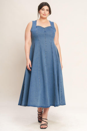 STARS AHEAD DENIM MIDI DRESS - Flying Tomato - DRESSES - Flying Tomato