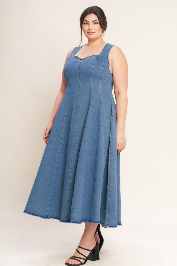 STARS AHEAD DENIM MIDI DRESS - Flying Tomato - DRESSES - Flying Tomato