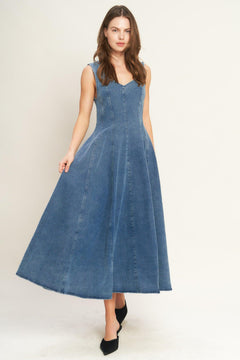 STARS AHEAD DENIM MIDI DRESS - Flying Tomato - DRESSES - Flying Tomato