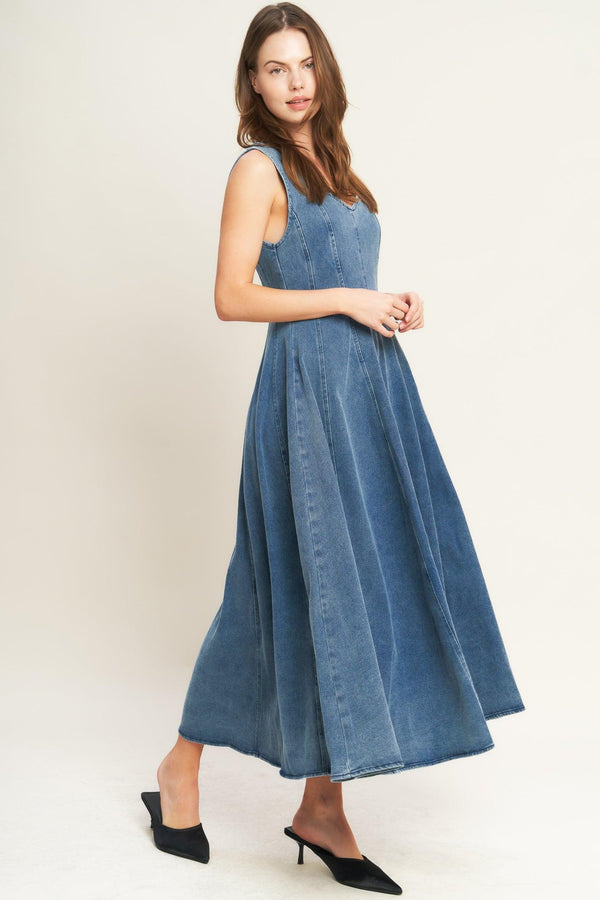 STARS AHEAD DENIM MIDI DRESS - Flying Tomato - DRESSES - Flying Tomato